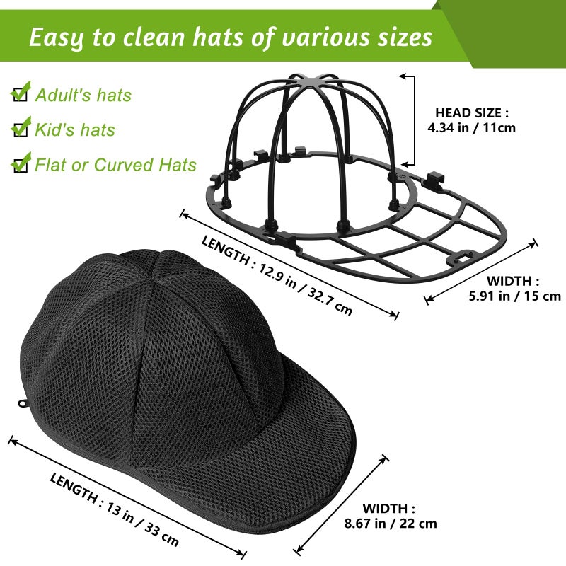 Eiito Hat Washer Cage Hat Washing Machine with Frame Cage and Hat Washer Bag Baseball Hat Washer Suitable for Adult and Kid's 1-Pack Black - Image 2